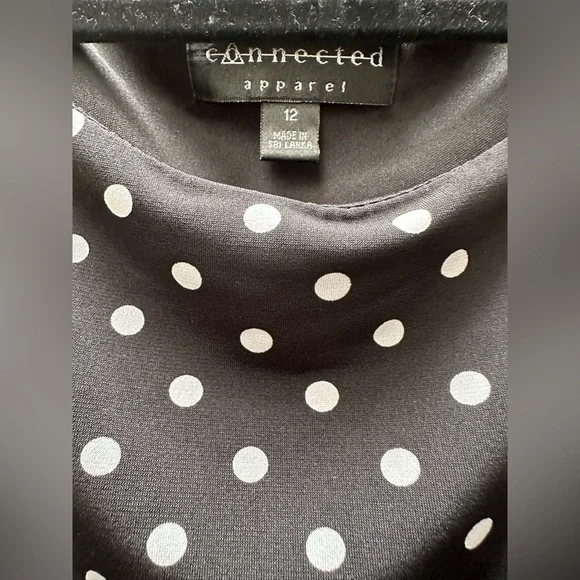 Connected Apparel Sleeveless Black with White Dots Faux Wrap Dress. Size 12 EUC - Picture 4 of 4